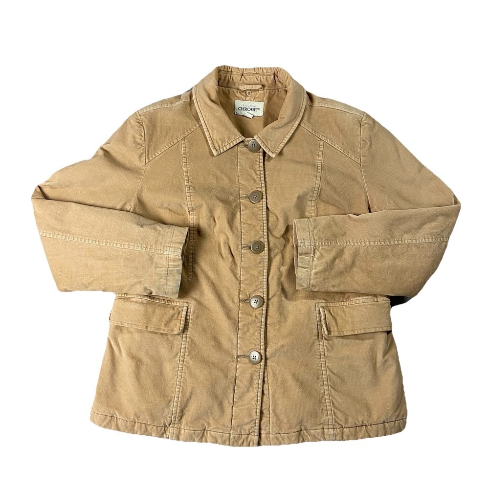 VTG Cherokee Corduroy Button Up Chore Coat Tan Women's XL Barn Field Utility 90s